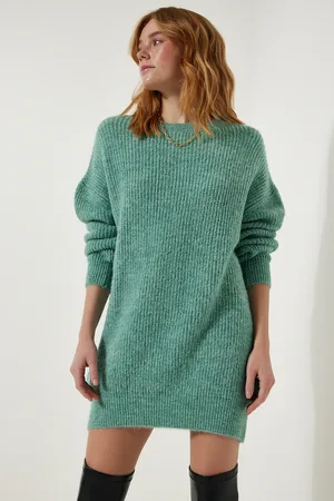 Happiness istanbul Štěstí İstanbul Dámský Aqua Green Oversize Dlouhý Základní Pletený Svetr