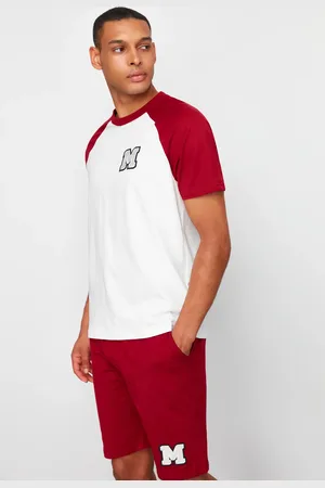 Trendyol Claret Red Ecru Embroidered Raglan Sleeve Knitted Pajama Set with Shorts