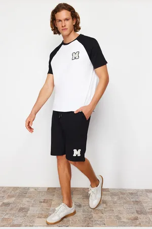 Trendyol Black and White Embroidered Raglan Sleeve Knitted Pajama Set with Shorts