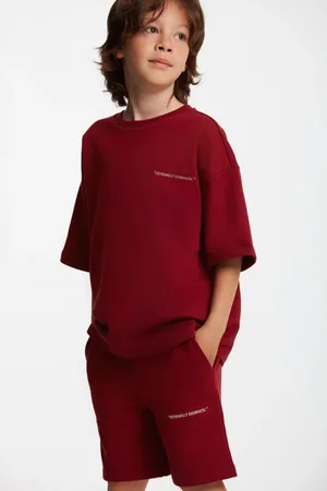 Grimelange Bogota Knitted Comfort Fit Tracksuit Set Embroidered Burgundy Round Nec