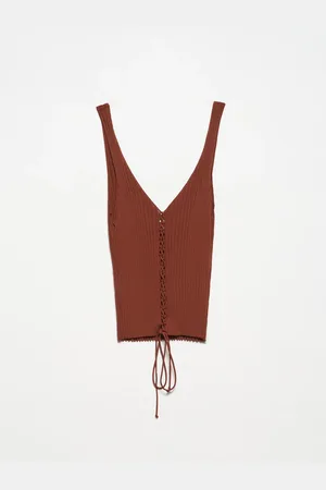 Dilvin 10362 Tie Front Knitwear Undershirt-Chestnut