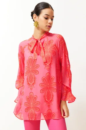 Trendyol Pink Lined Chiffon Patterned Woven Tunic