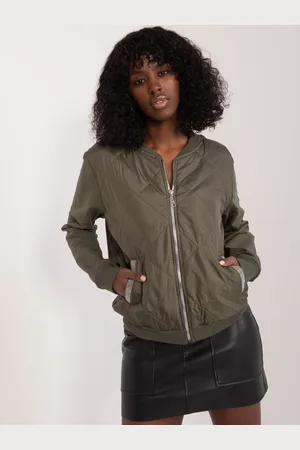RELEVANCE Khaki prošívaná bomber mikina s nášivkou