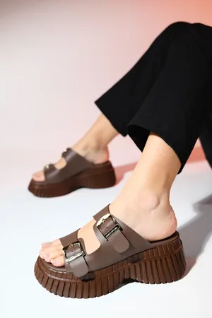 LuviShoes JOANES Brown Skin Genuine Leather Double Strap Women