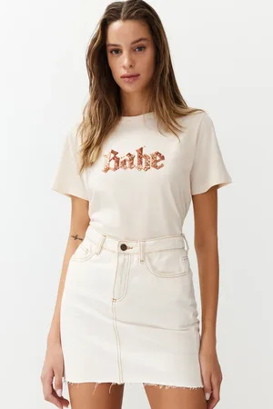 Trendyol Stone Sequin Embroidered Basic Pattern Knitted T-Shirt