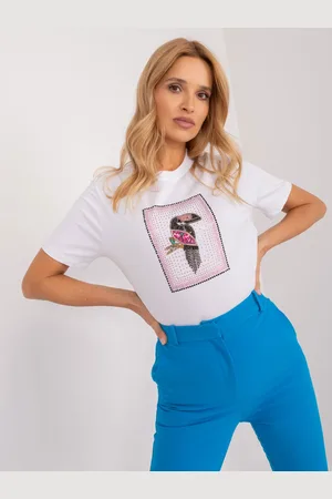 Mint Bílé tričko s kulatým výstřihem a aplikací