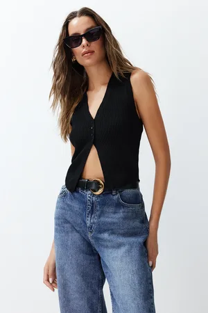 Trendyol Black Crop Premium/ Special Yarn Top Knit Vest
