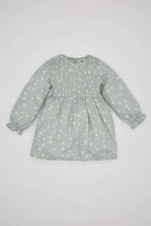 DeFacto Regular Fit Flower Long Sleeve Woven Dress