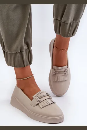 S. BARSKI Lehké Dámské Mokasíny Kožené Na Platformě Beige