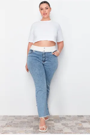 Trendyol Curve Light Blue Waist Belt Detailed Straight Fit Jeans