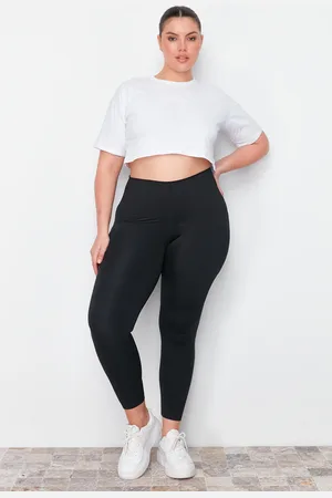 Trendyol Curve Black Premium 2.Extra Abdominal Recovery Push Up Full Size Knitted Sports Leggings with Layer