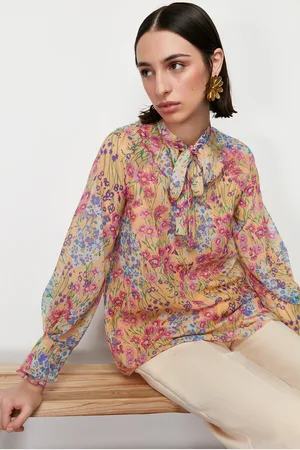 Trendyol Yellow Lined Chiffon Patterned Woven Tunic