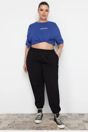 Trendyol Curve Black Loose Jogger Slim Leg Elastic Elastic Waist Knitted Plus Size Sweatpants