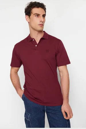 Trendyol Claret Red Regular/Normal Cut Deer Patterned Polo Neck T-shirt