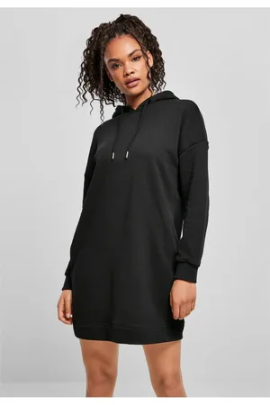 Urban classics Dámské organické oversized froté šaty s kapucí černé