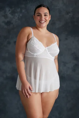 Trendyol Curve White High Waist Underwire Babydoll & Thong Set