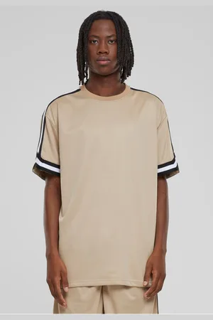 Urban classics Pánské tričko Oversized Stripes Mesh - unionbéžová