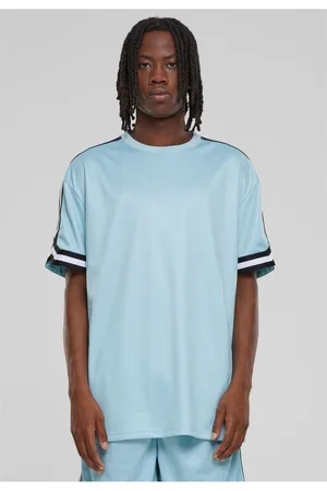 Urban classics Pánské tričko Oversized Stripes Mesh - oceánově modré