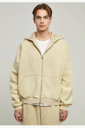 Urban classics Mikina s kapucí na zip z 90. let v béžové barvě Heavy Stone Washed