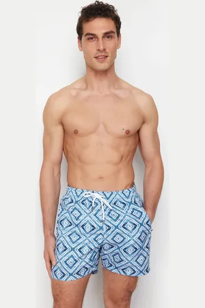 Trendyol Gray Standard Size Geometric Printed Swim Shorts