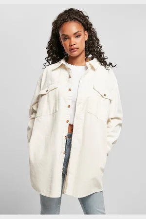 Urban classics Dámská dlouhá manšestrová overshirt whitesand