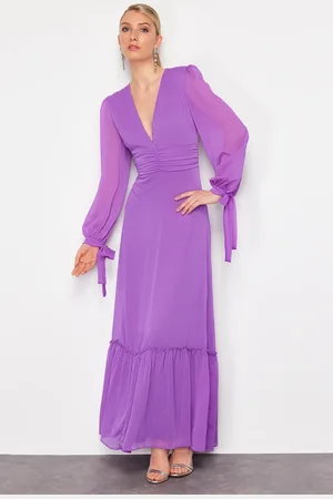 Trendyol Purple A-Line Woven Chiffon Long Evening Evening Dress