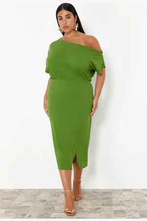 Trendyol Curve Green One Shoulder Midi Knitted Dress