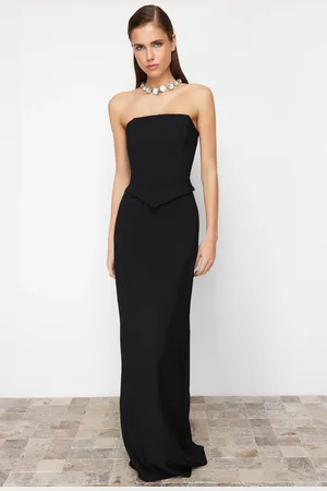 Trendyol Black Corset Detailed Woven Long Elegant Evening Dress