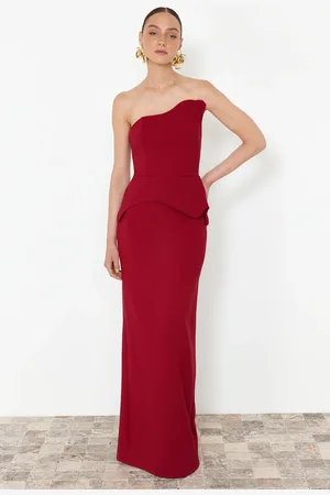Trendyol Burgundy Body-Sleeved Single Sleeve Woven Long Elegant Evening Dress