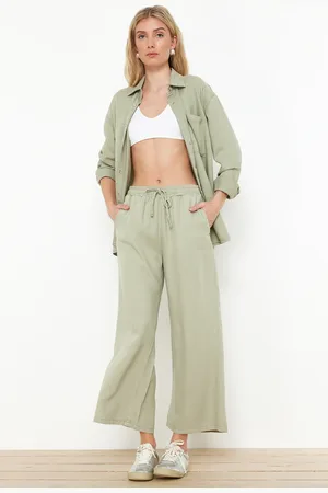 Trendyol Mint 100% Tencel™ High Waist Culotte Jeans with Elastic Waist