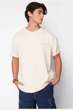Trendyol Powder Oversize 100% Cotton Crew Neck Minimal Text Printed T-Shirt