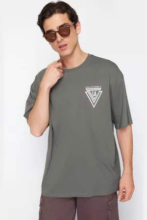 Trendyol Khaki Oversize/Wide Cut Crew Neck City Printed 100% Cotton T-Shirt