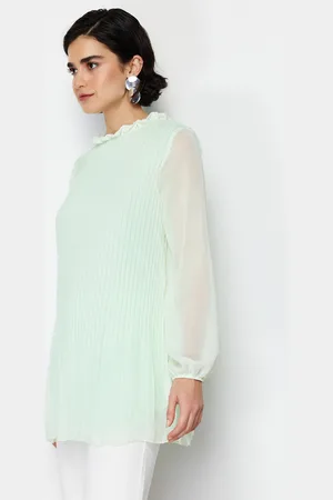 Trendyol Mint Chiffon Pleated Woven Tunic