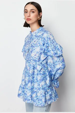 Trendyol Light Blue Floral Woven Tunic