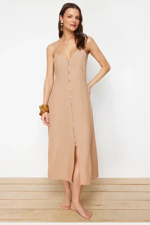 Trendyol Beige Midi Woven Beach Dress
