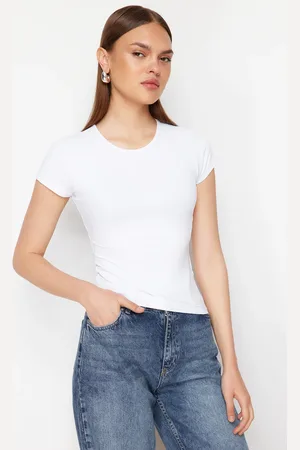 Trendyol White Polyamide Short Sleeve Crew Neck Fitted Knitted T-Shirt
