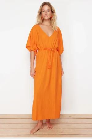Trendyol Orange Maxi Woven Tie-Up Beach Dress