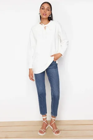 Trendyol Ecru Oversize Baby Collar Knitted Tunic