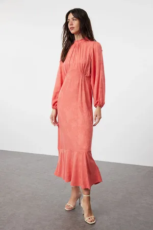 Trendyol Dusty Rose Jacquard Floral Woven Dress