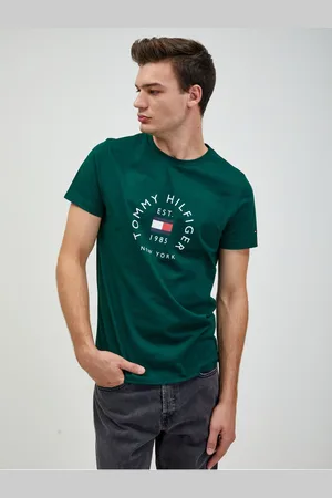 Tommy Hilfiger Tmavě zelené pánské tričko - Pánské