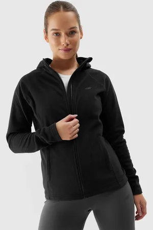 4F Dámský fleece regular s kapucí - černý