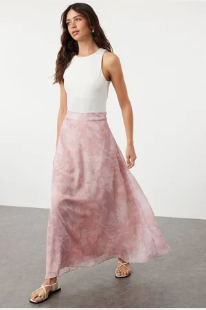 Trendyol Light Pink A-line Pattern Flared Lined Chiffon Fabric Maxi Length Woven Skirt