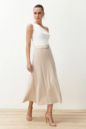 Trendyol Stone Flared Maxi Flexible Skirt