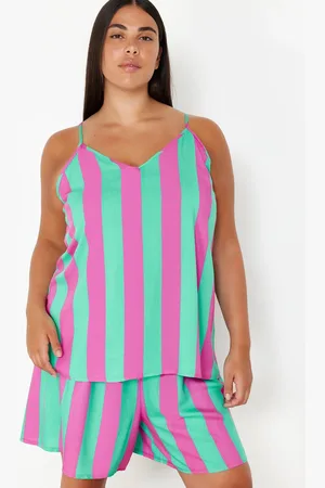 Trendyol Curve Multicolored Striped V-Neck Woven Pajama Set