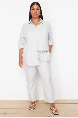 Trendyol Curve Beige Woven Plus Size Bottom-Top Set