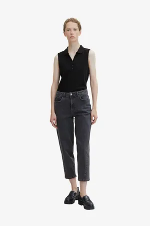 TOM TAILOR Tmavě šedé dámské zkrácené straight fit džíny - Dámské