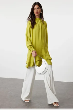 Trendyol Oil Green Skirt Ruffled Woven Viscose Tunic
