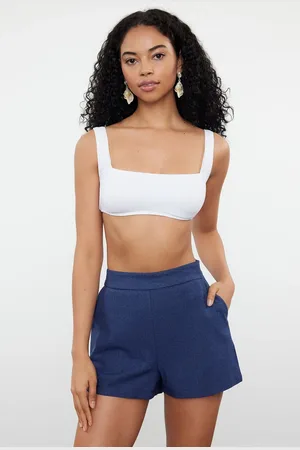 Trendyol Blue Woven Linen Blend 100% Cotton Shorts & Bermuda