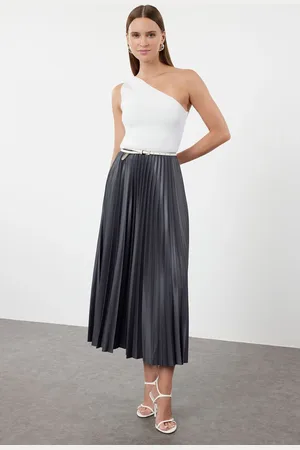 Trendyol Anthracite Pleated Animal Print Skirt
