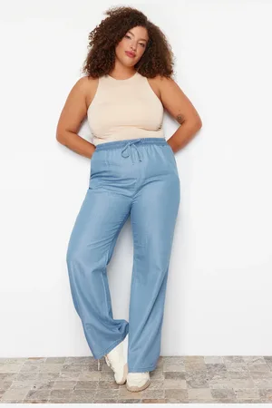 Trendyol Curve Blue High Waist Summer Wide Cut Tencel Plus Size Denim Jeans